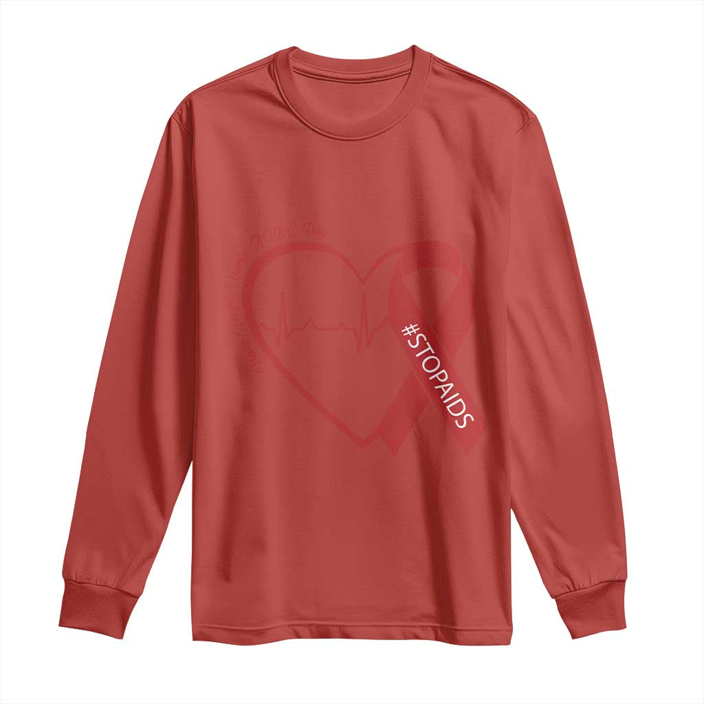 Never Forget World AIDS Day Long Sleeve Shirt Red Ribbon HIV Support Gift