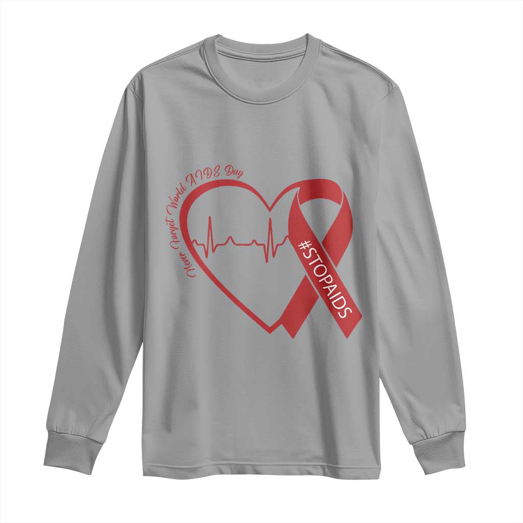 Never Forget World AIDS Day Long Sleeve Shirt Red Ribbon HIV Support Gift