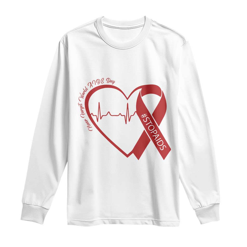 Never Forget World AIDS Day Long Sleeve Shirt Red Ribbon HIV Support Gift