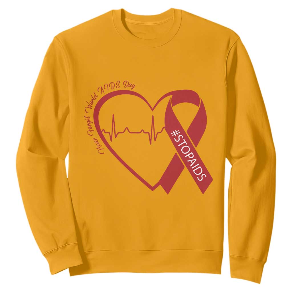 Never Forget World AIDS Day Sweatshirt Red Ribbon HIV Support Gift