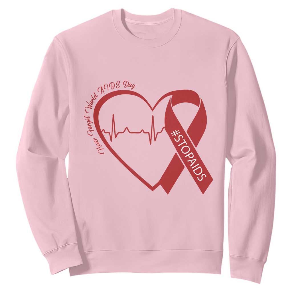 Never Forget World AIDS Day Sweatshirt Red Ribbon HIV Support Gift
