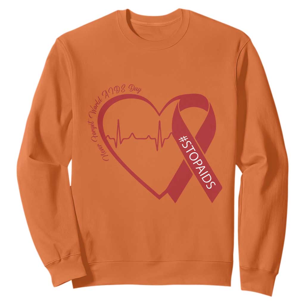 Never Forget World AIDS Day Sweatshirt Red Ribbon HIV Support Gift