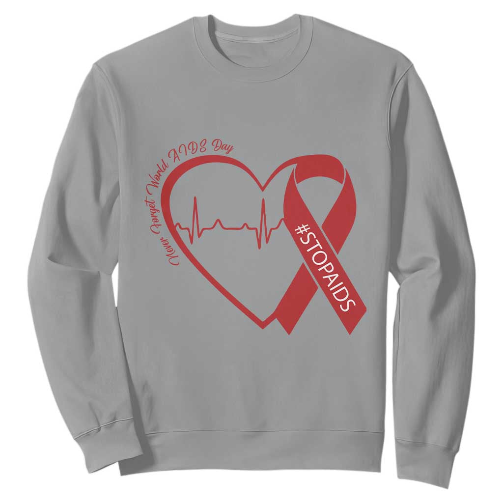 Never Forget World AIDS Day Sweatshirt Red Ribbon HIV Support Gift