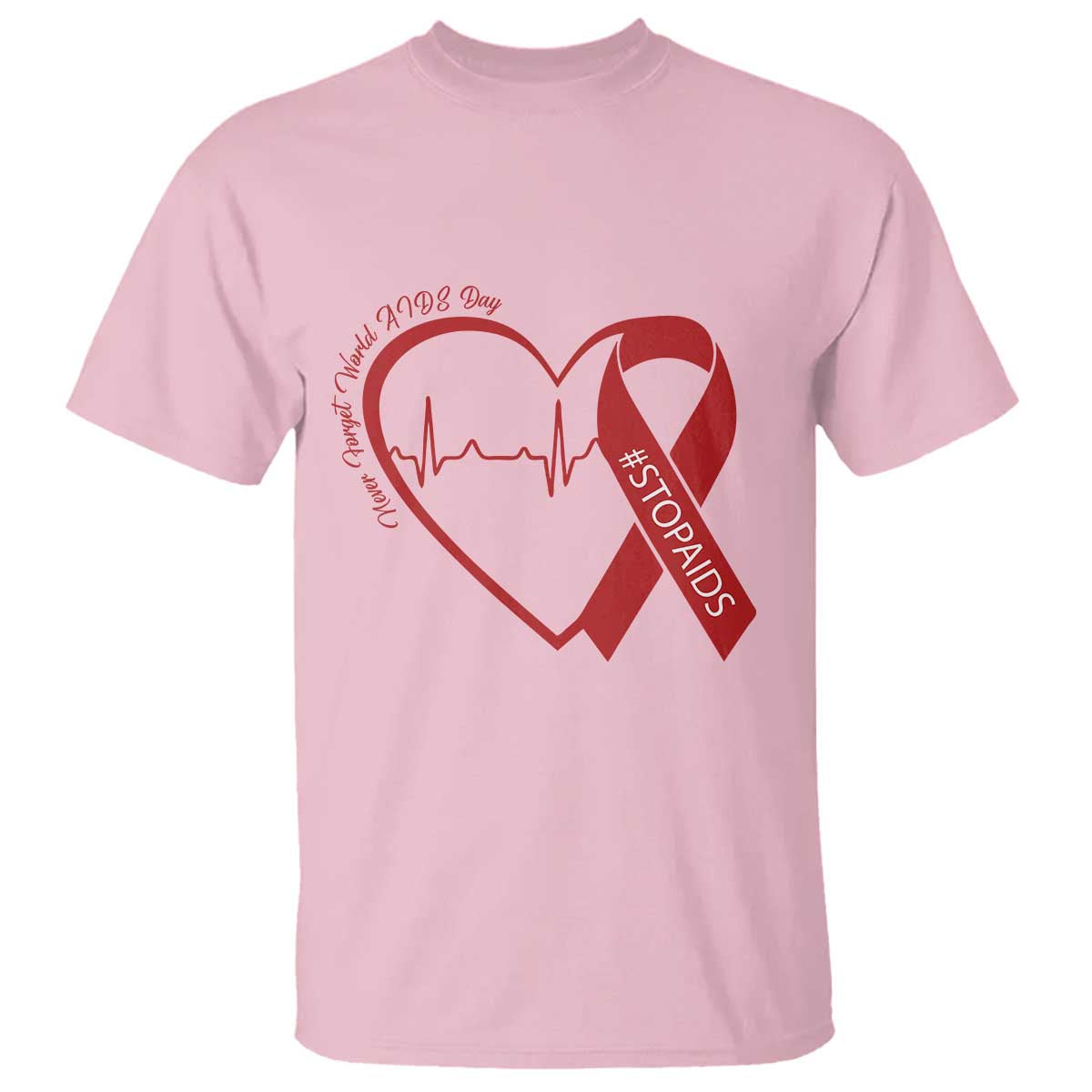 Never Forget World AIDS Day T Shirt Red Ribbon HIV Support Gift