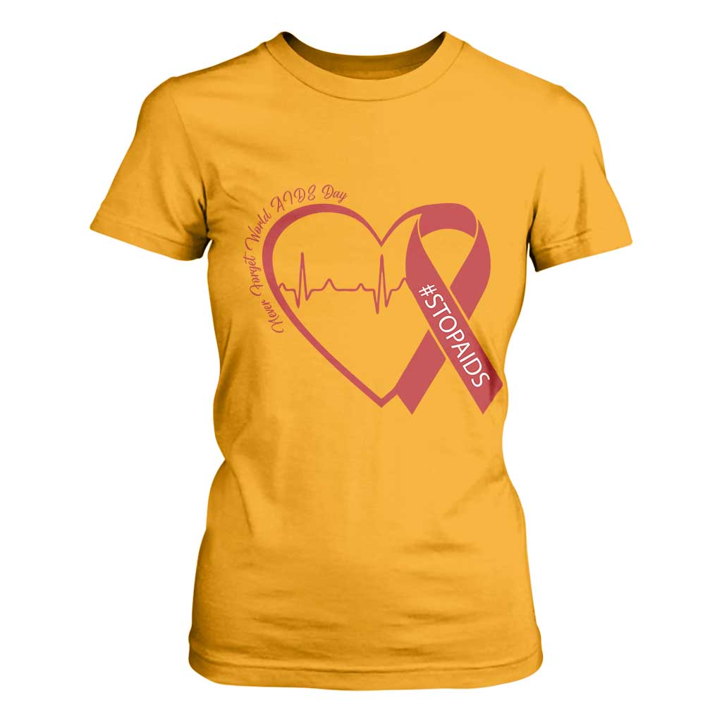 Never Forget World AIDS Day T Shirt For Women Red Ribbon HIV Support Gift
