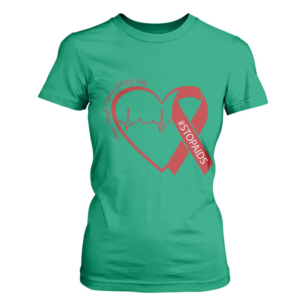 Never Forget World AIDS Day T Shirt For Women Red Ribbon HIV Support Gift