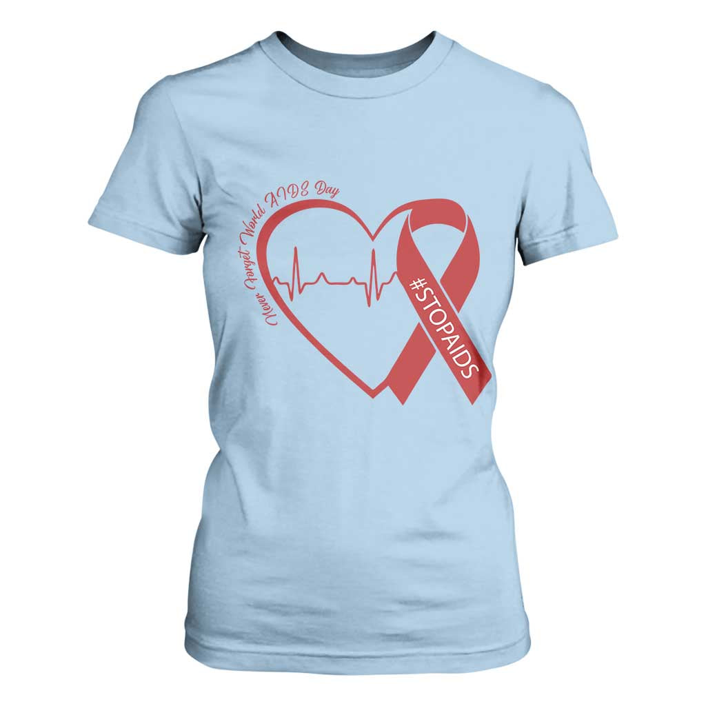 Never Forget World AIDS Day T Shirt For Women Red Ribbon HIV Support Gift