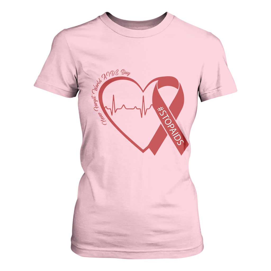 Never Forget World AIDS Day T Shirt For Women Red Ribbon HIV Support Gift