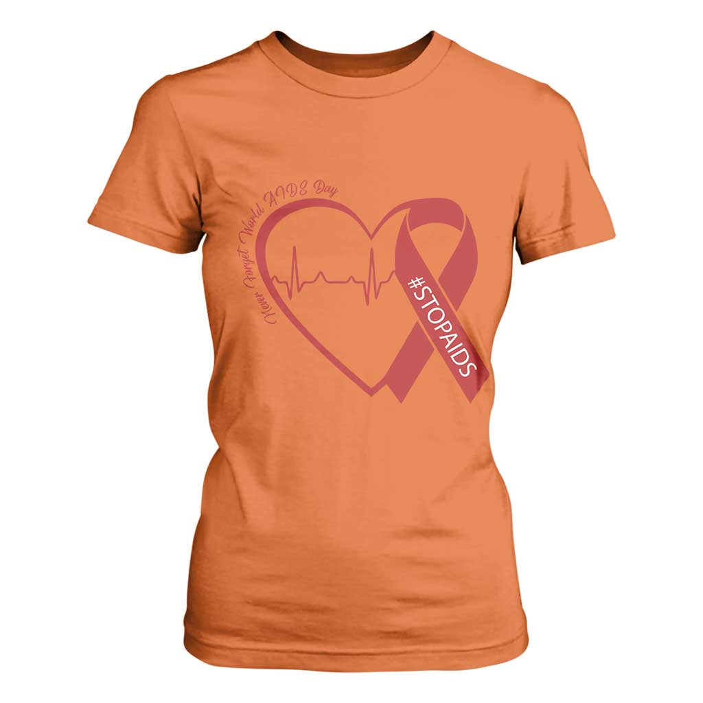 Never Forget World AIDS Day T Shirt For Women Red Ribbon HIV Support Gift