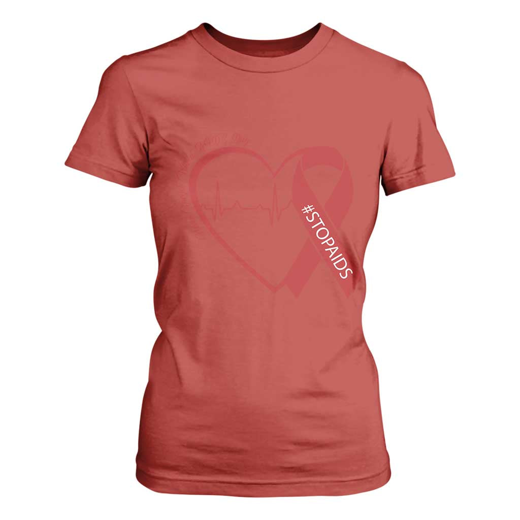 Never Forget World AIDS Day T Shirt For Women Red Ribbon HIV Support Gift