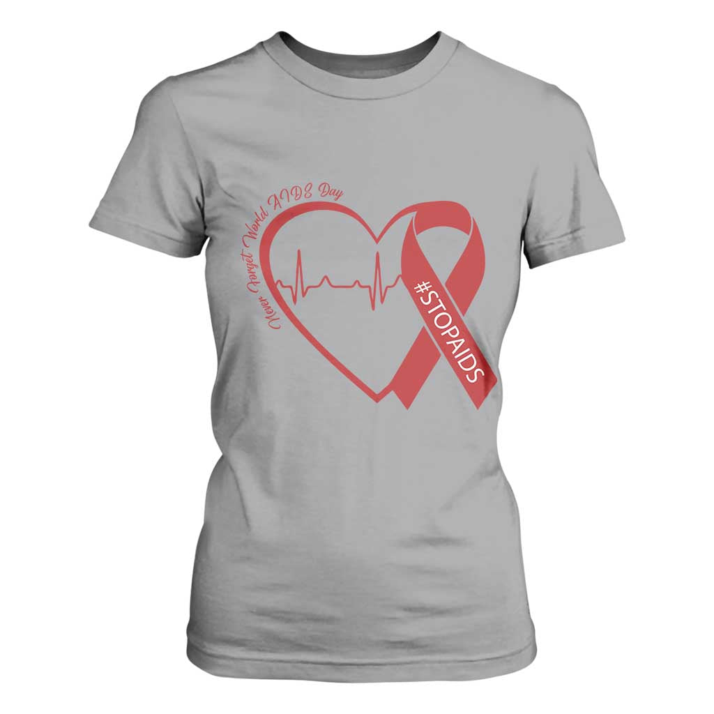 Never Forget World AIDS Day T Shirt For Women Red Ribbon HIV Support Gift