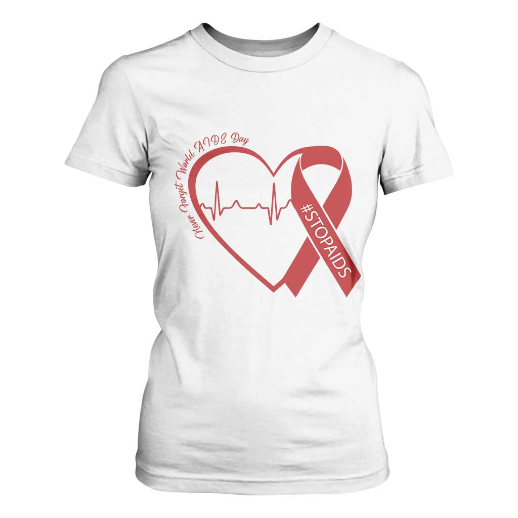 Never Forget World AIDS Day T Shirt For Women Red Ribbon HIV Support Gift