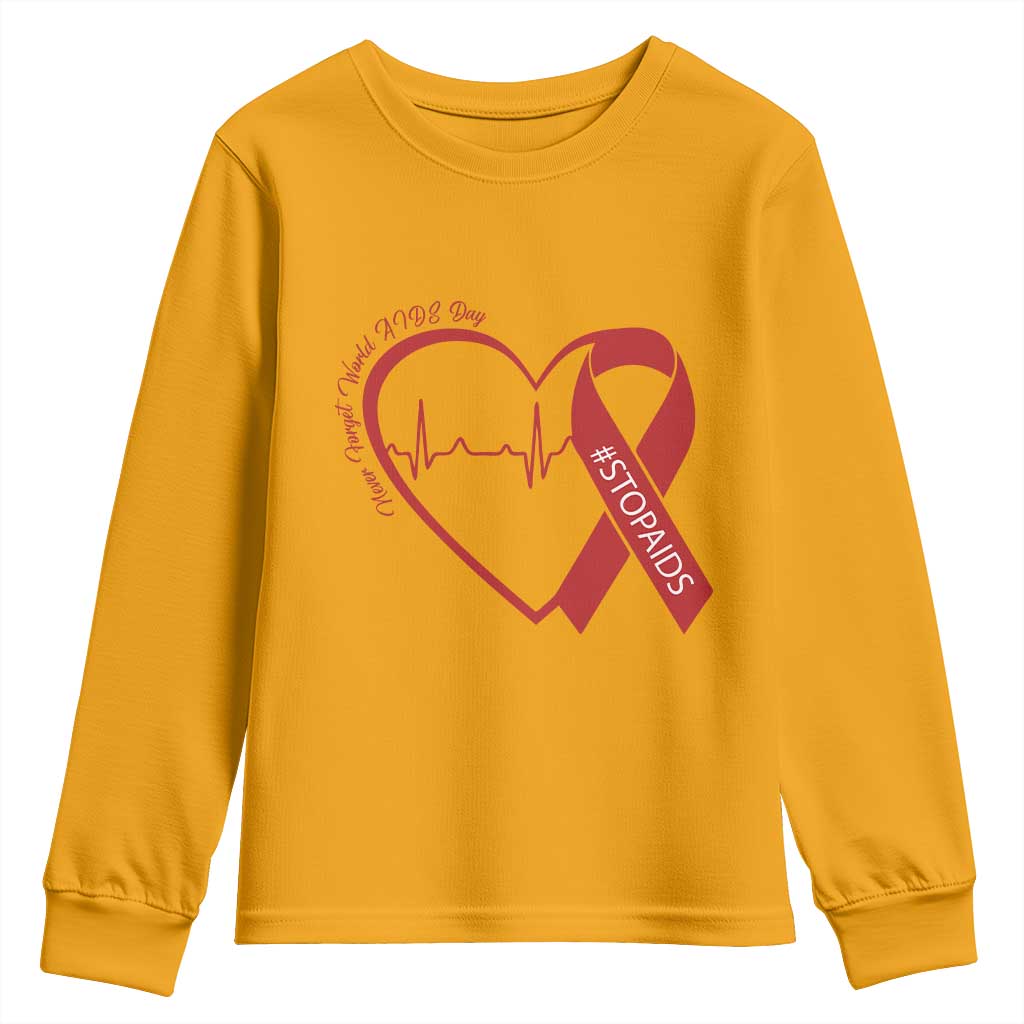Never Forget World AIDS Day Youth Sweatshirt Red Ribbon HIV Support Gift
