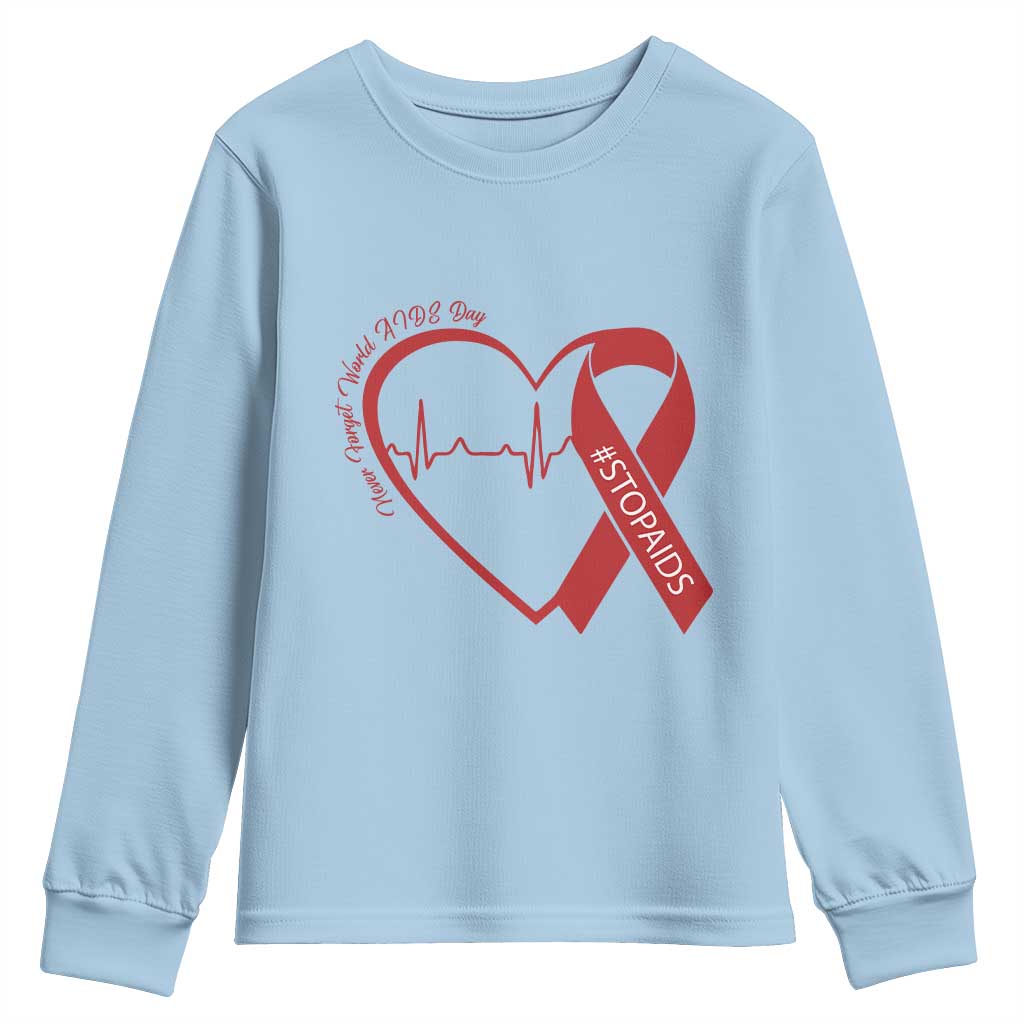 Never Forget World AIDS Day Youth Sweatshirt Red Ribbon HIV Support Gift