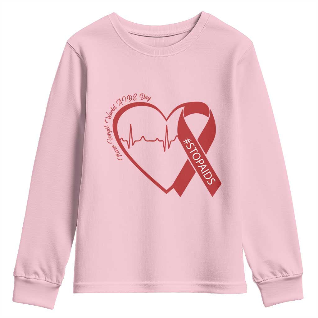 Never Forget World AIDS Day Youth Sweatshirt Red Ribbon HIV Support Gift