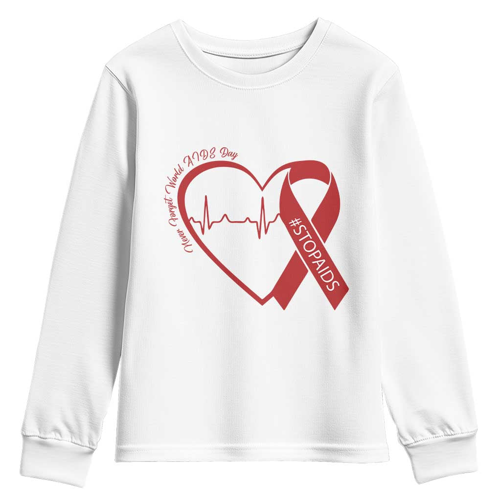 Never Forget World AIDS Day Youth Sweatshirt Red Ribbon HIV Support Gift