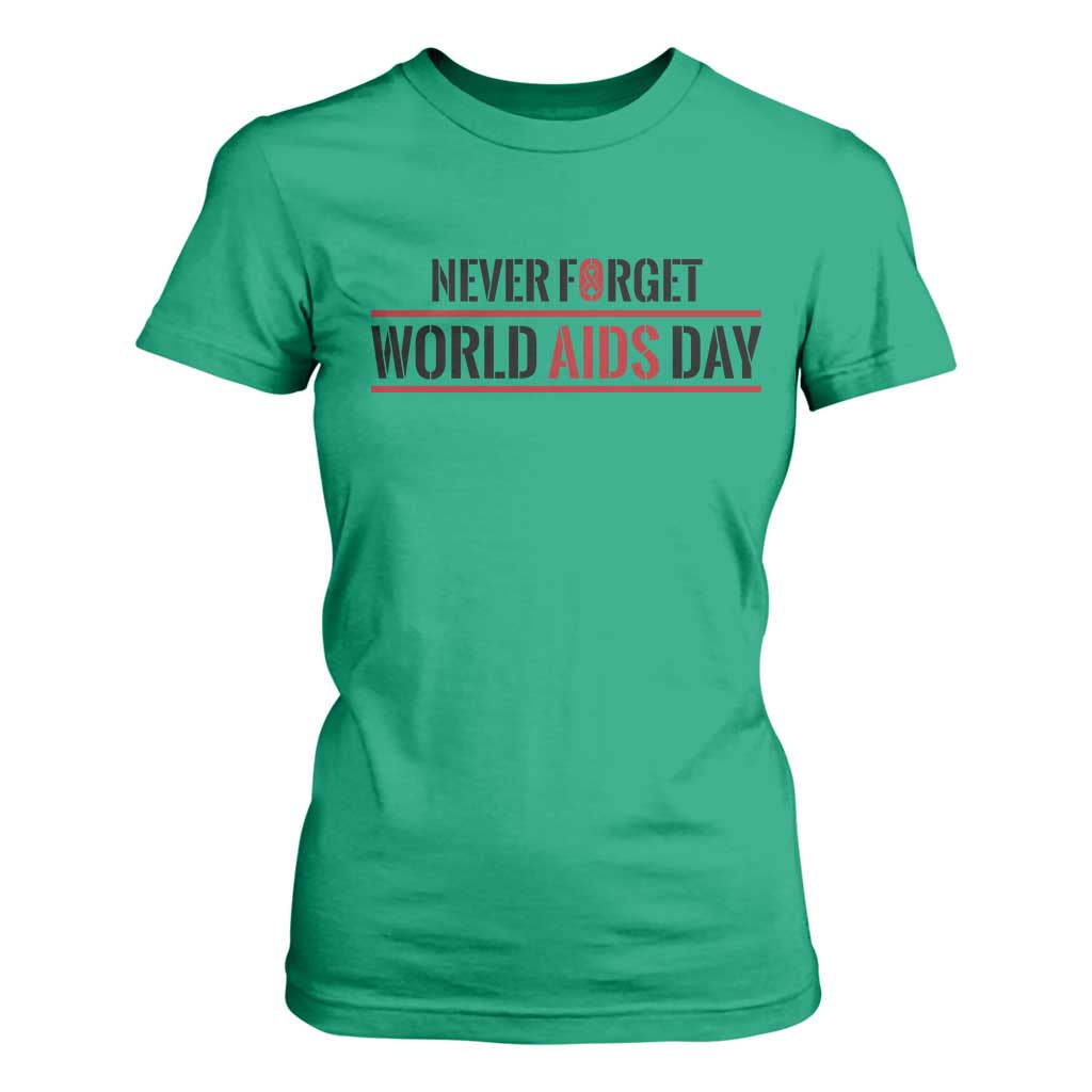 World AIDS Day Never Forget T Shirt For Women Red Ribbon Support Gift