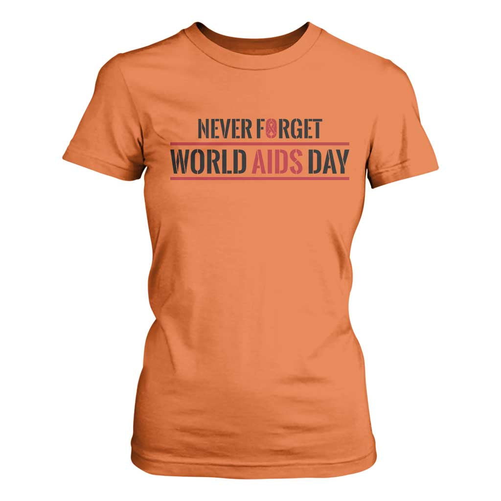 World AIDS Day Never Forget T Shirt For Women Red Ribbon Support Gift