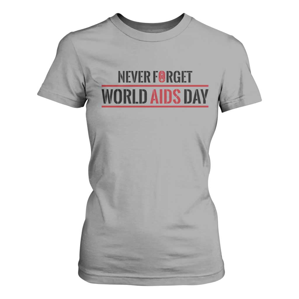 World AIDS Day Never Forget T Shirt For Women Red Ribbon Support Gift