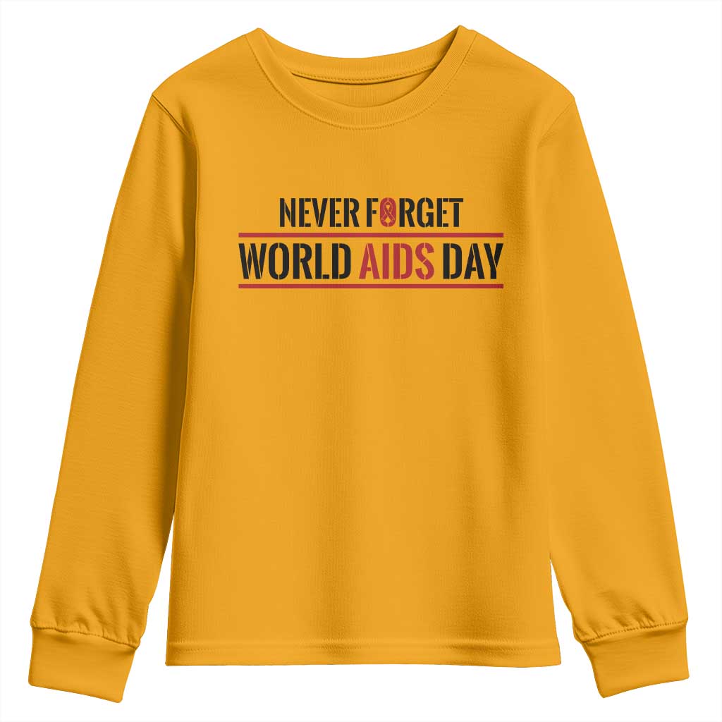 World AIDS Day Never Forget Youth Sweatshirt Red Ribbon Support Gift