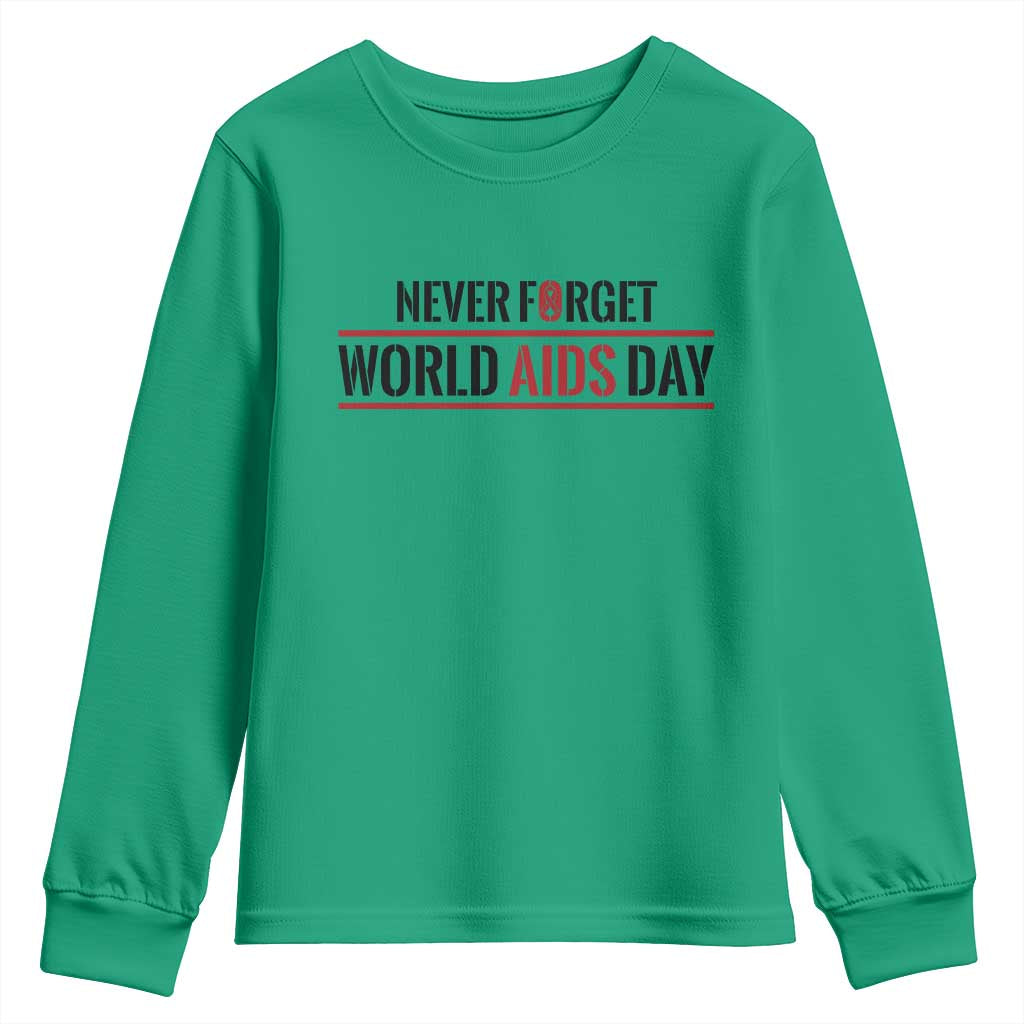 World AIDS Day Never Forget Youth Sweatshirt Red Ribbon Support Gift