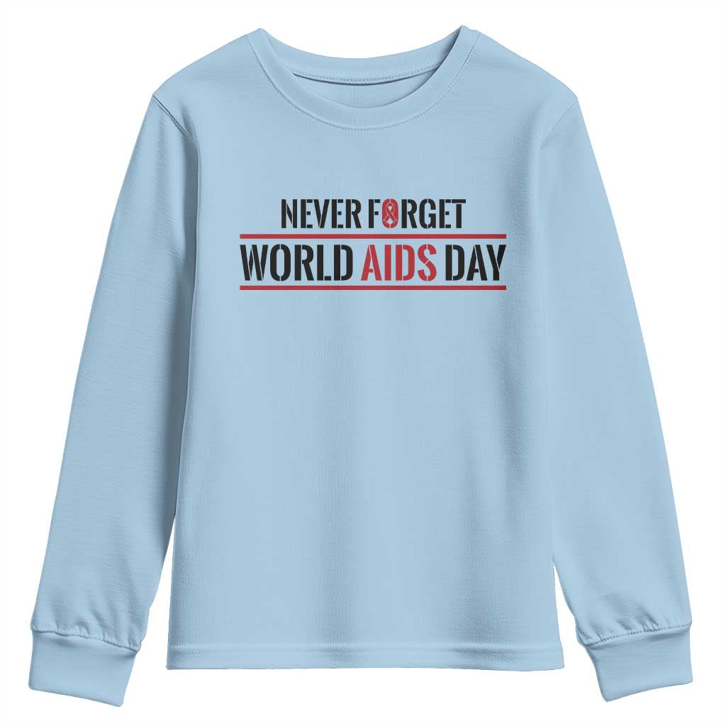 World AIDS Day Never Forget Youth Sweatshirt Red Ribbon Support Gift