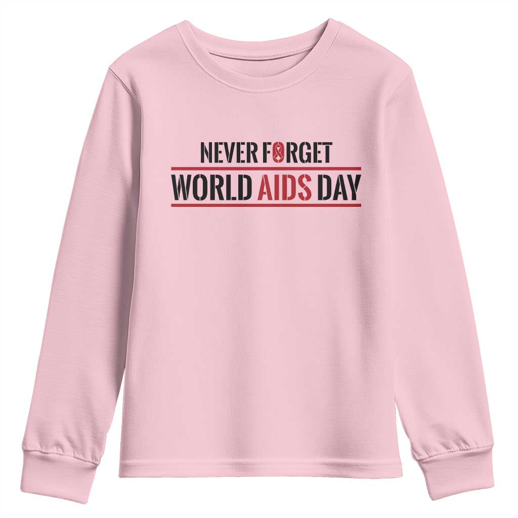 World AIDS Day Never Forget Youth Sweatshirt Red Ribbon Support Gift