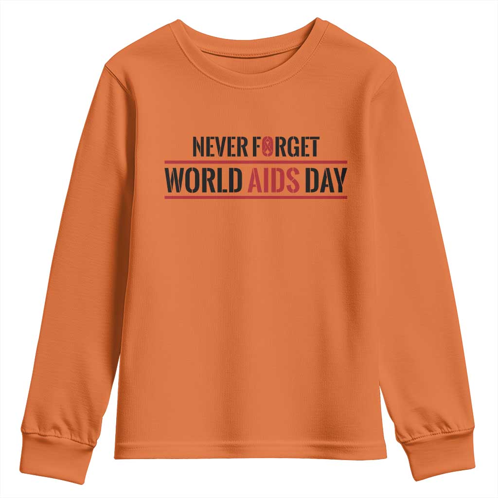 World AIDS Day Never Forget Youth Sweatshirt Red Ribbon Support Gift