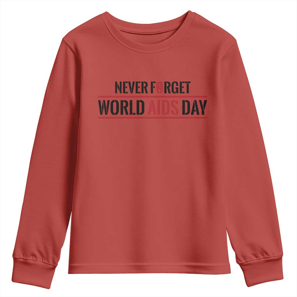 World AIDS Day Never Forget Youth Sweatshirt Red Ribbon Support Gift