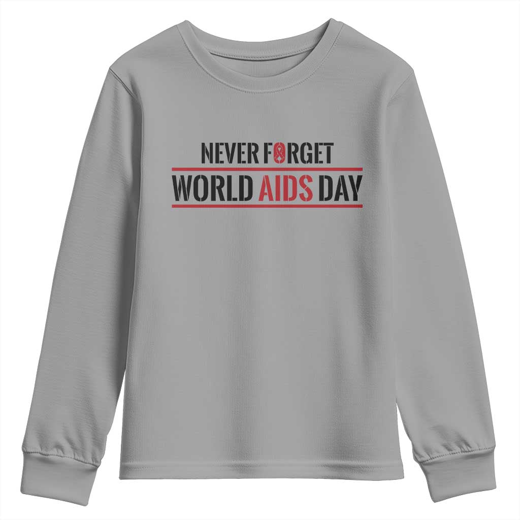 World AIDS Day Never Forget Youth Sweatshirt Red Ribbon Support Gift