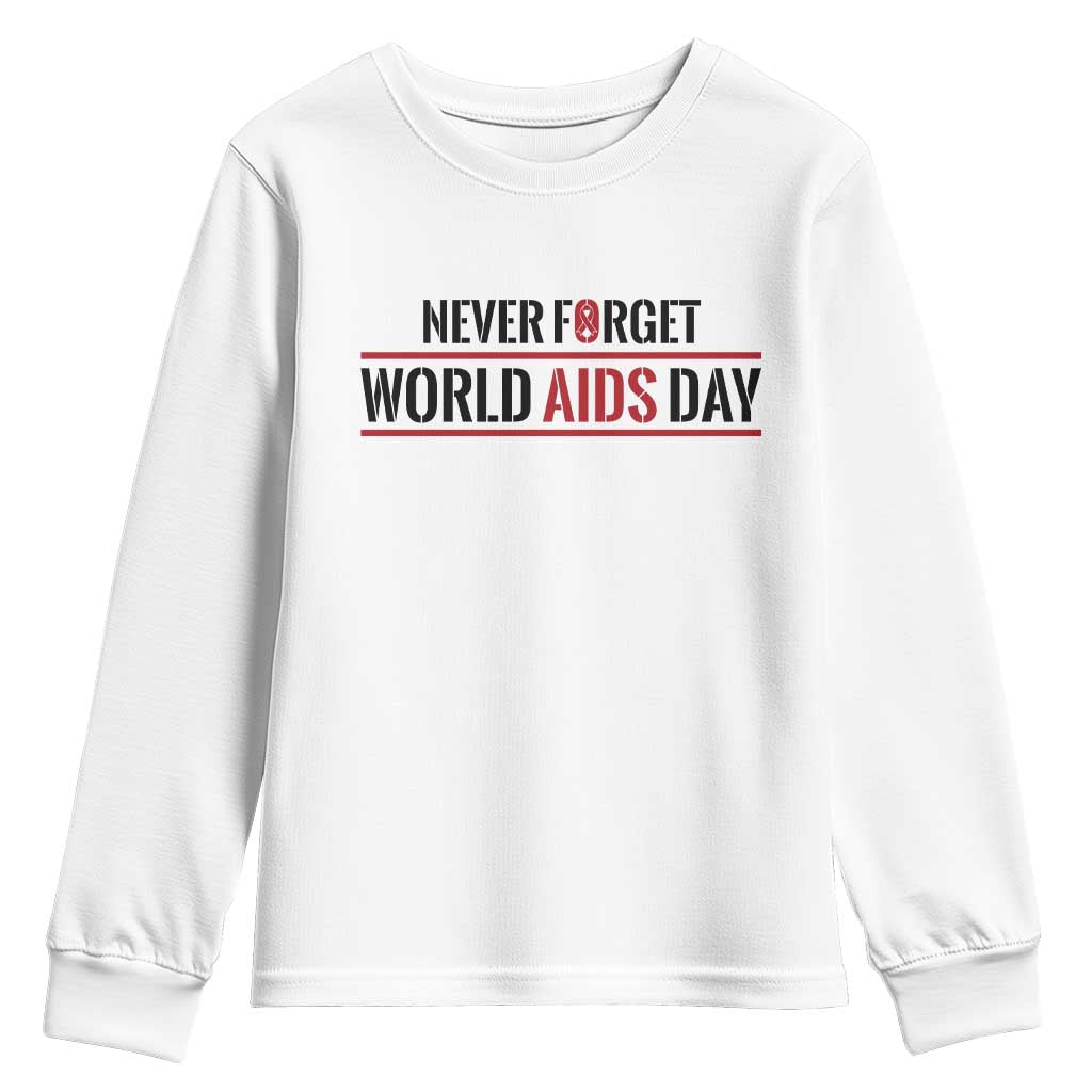 World AIDS Day Never Forget Youth Sweatshirt Red Ribbon Support Gift