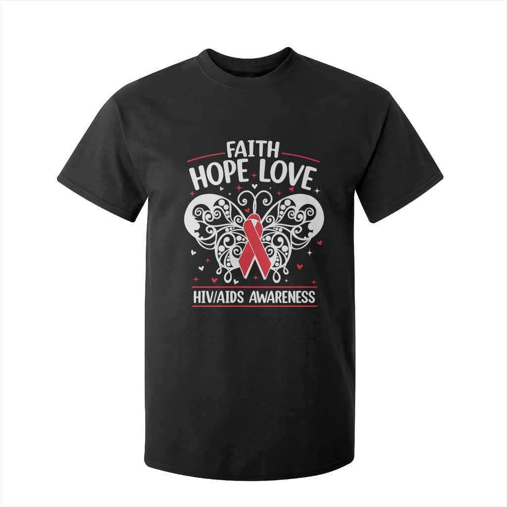 Red Ribbon Faith Hope Love T Shirt For Kid World AIDS Day Gift