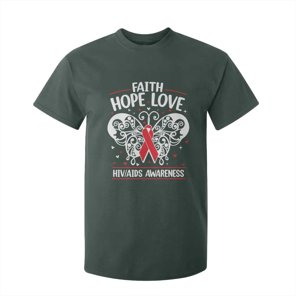 Red Ribbon Faith Hope Love T Shirt For Kid World AIDS Day Gift