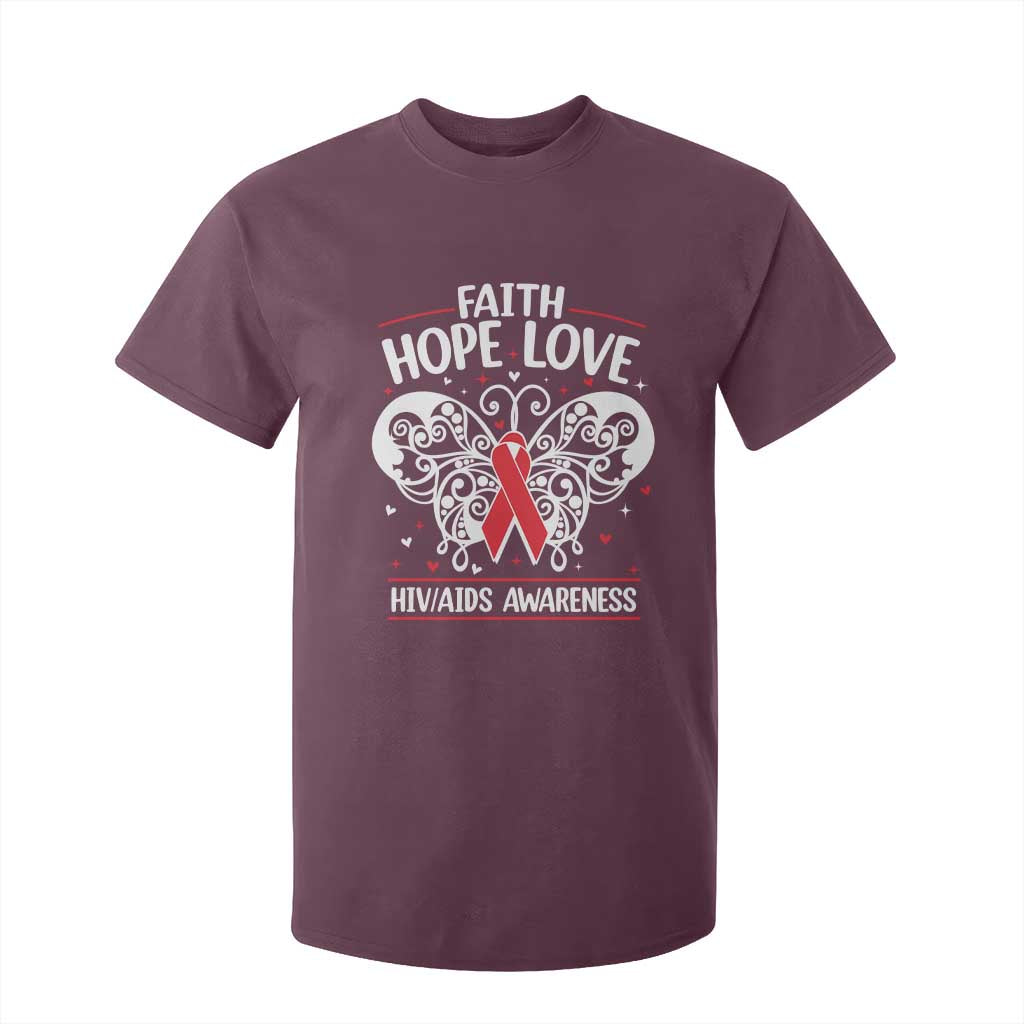 Red Ribbon Faith Hope Love T Shirt For Kid World AIDS Day Gift