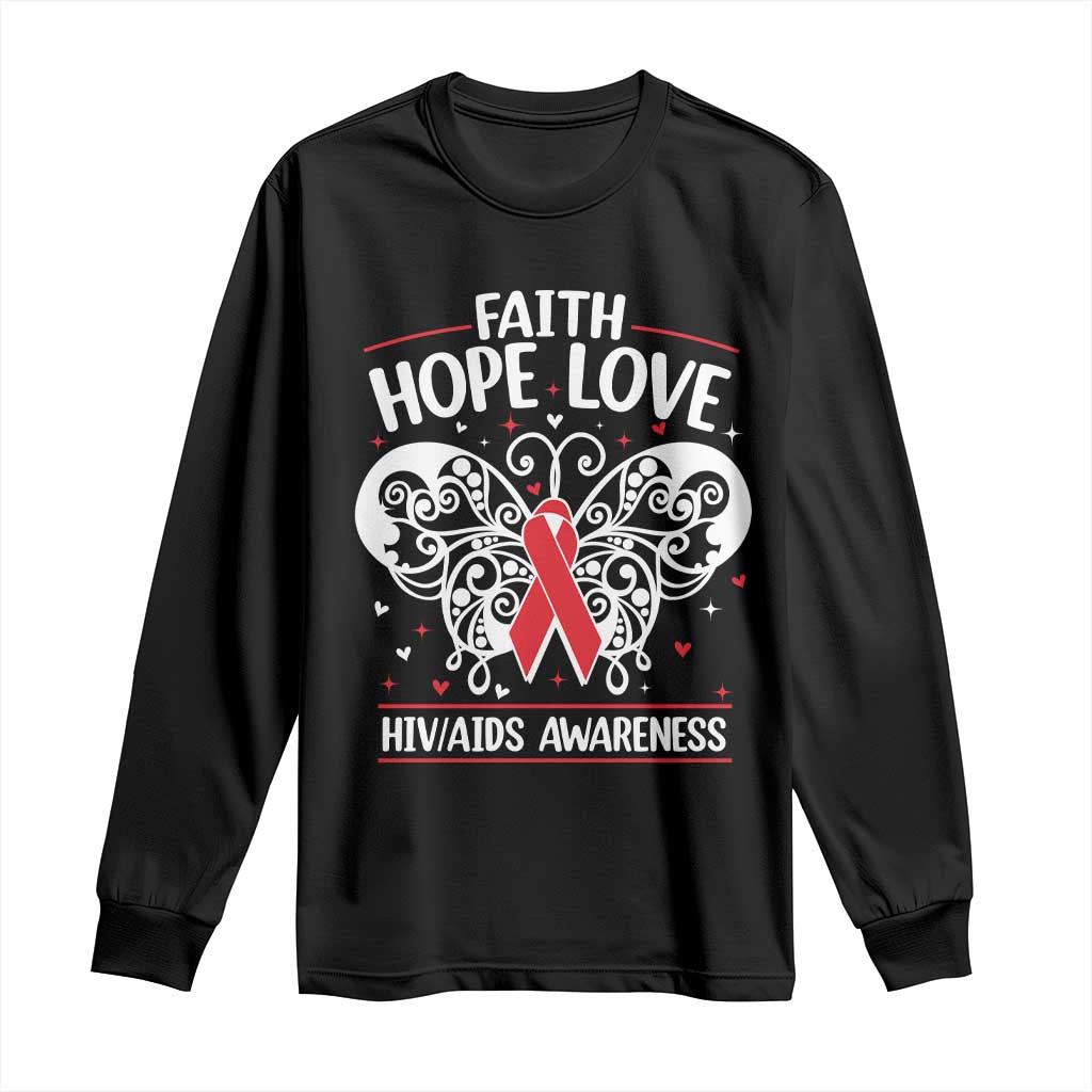 Red Ribbon Faith Hope Love Long Sleeve Shirt World AIDS Day Gift