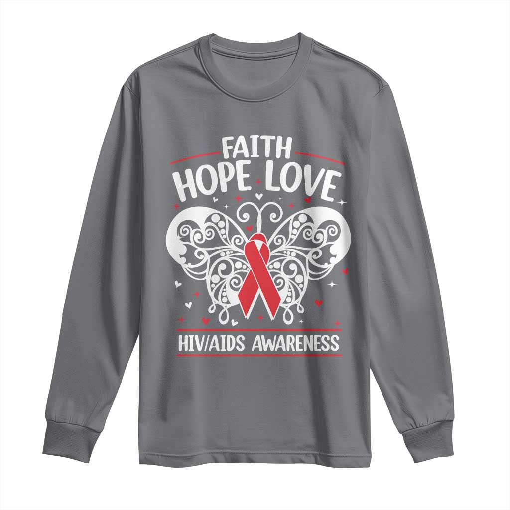 Red Ribbon Faith Hope Love Long Sleeve Shirt World AIDS Day Gift
