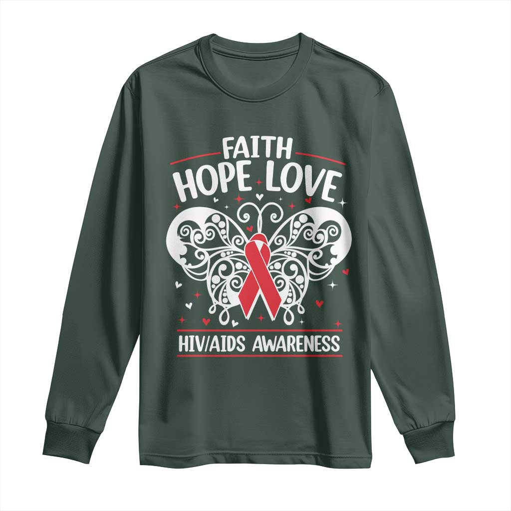 Red Ribbon Faith Hope Love Long Sleeve Shirt World AIDS Day Gift