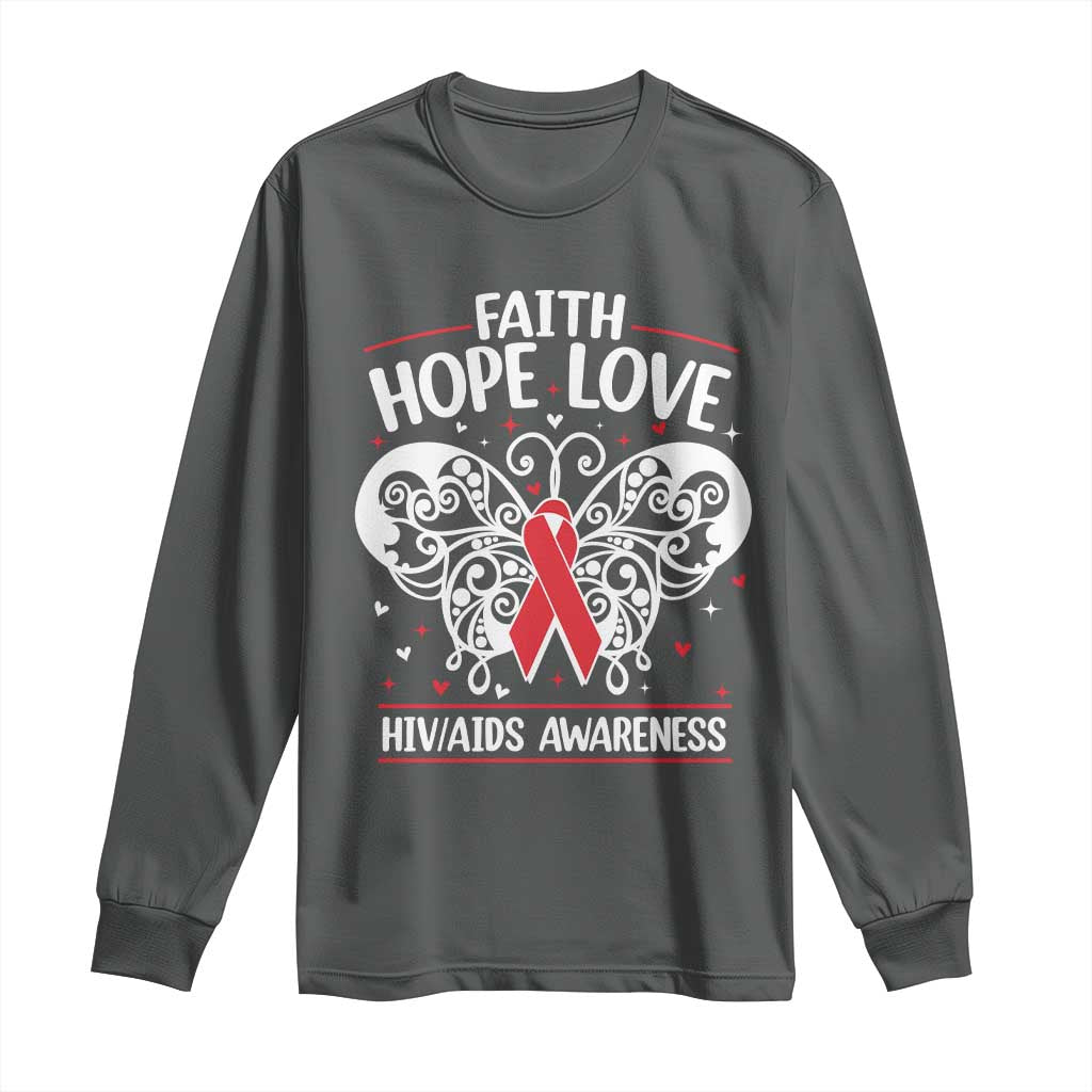Red Ribbon Faith Hope Love Long Sleeve Shirt World AIDS Day Gift