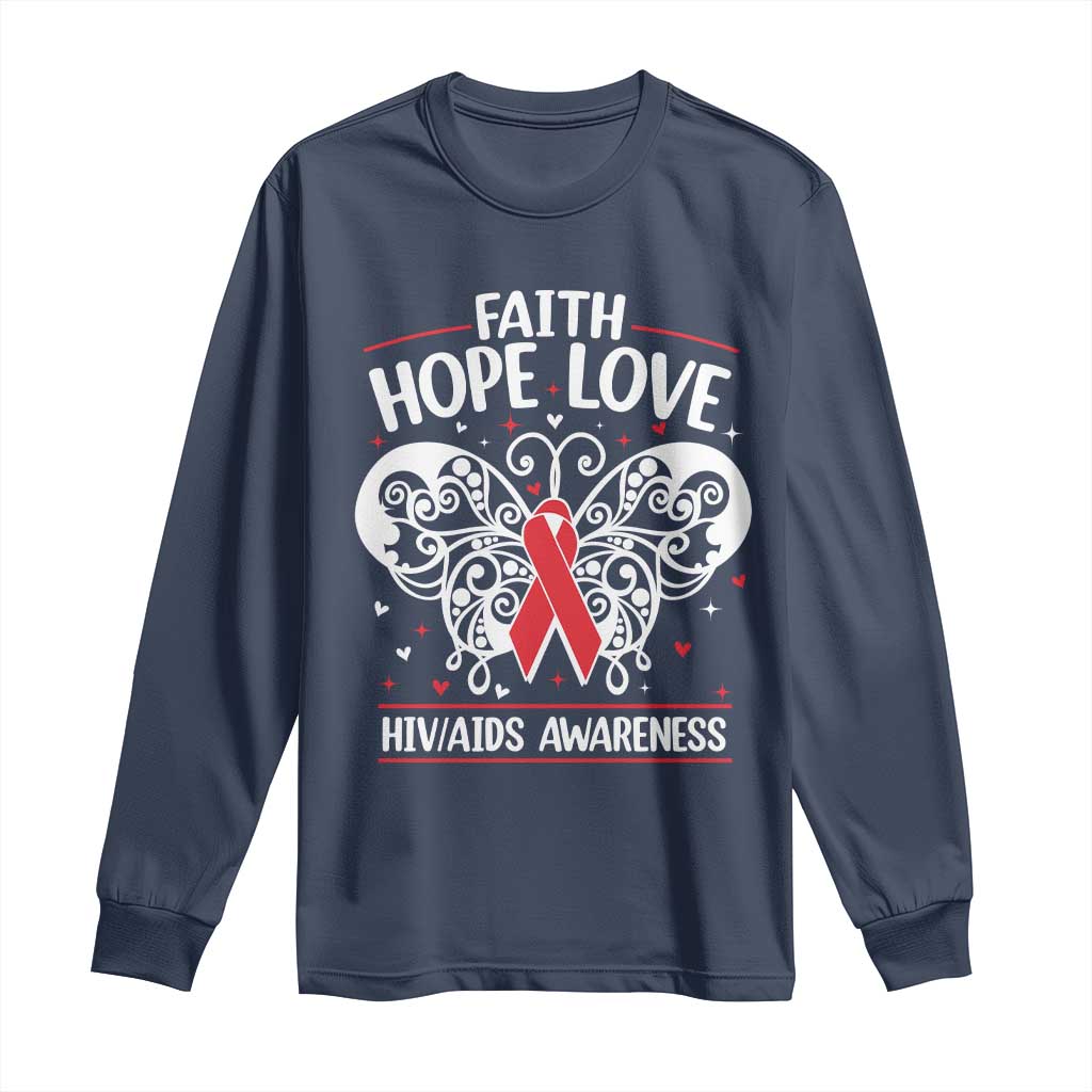 Red Ribbon Faith Hope Love Long Sleeve Shirt World AIDS Day Gift