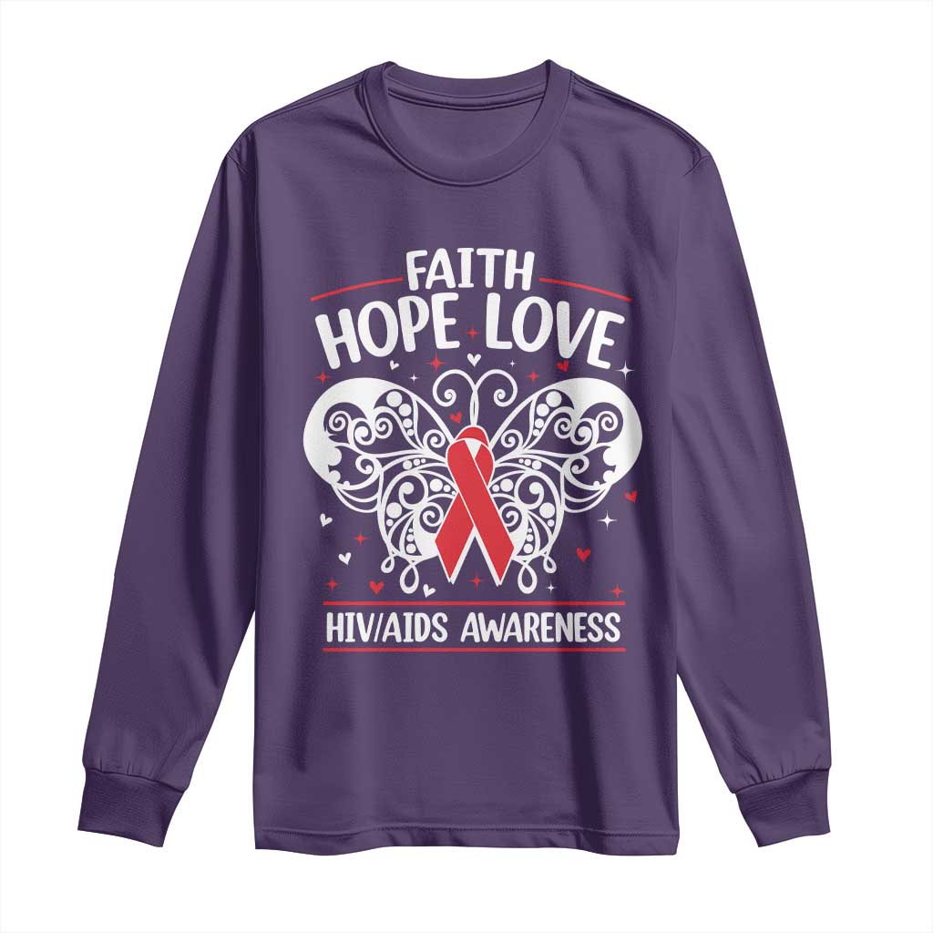 Red Ribbon Faith Hope Love Long Sleeve Shirt World AIDS Day Gift
