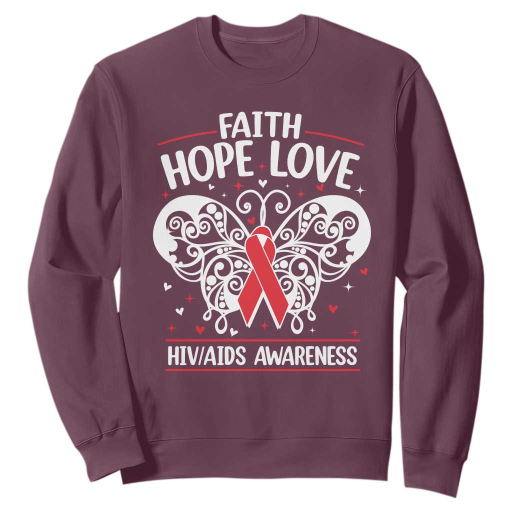 Red Ribbon Faith Hope Love Sweatshirt World AIDS Day Gift