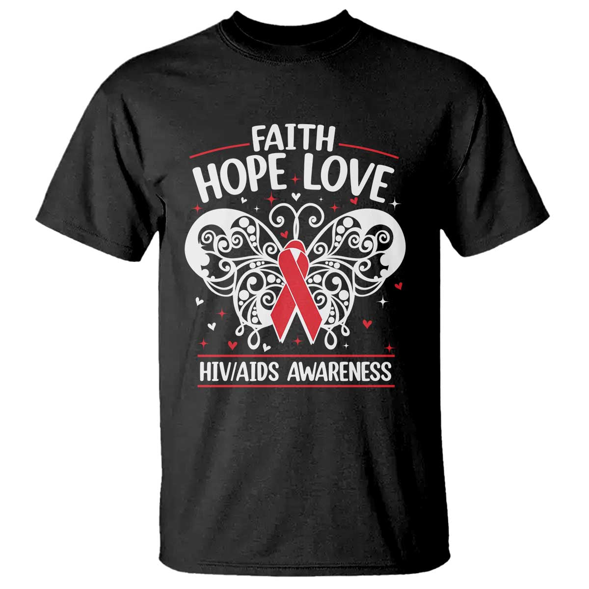 Red Ribbon Faith Hope Love T Shirt World AIDS Day Gift