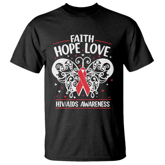 Red Ribbon Faith Hope Love T Shirt World AIDS Day Gift