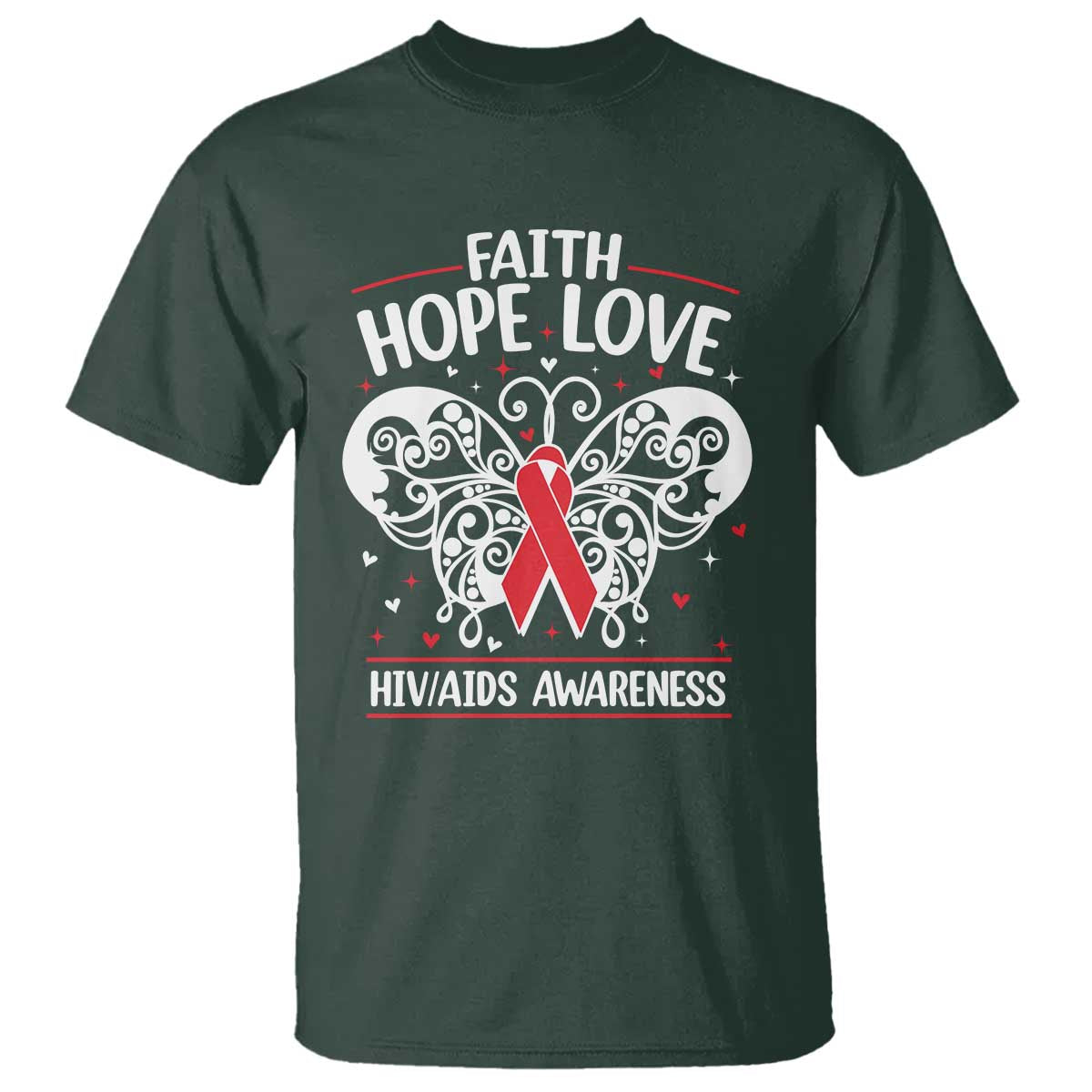 Red Ribbon Faith Hope Love T Shirt World AIDS Day Gift