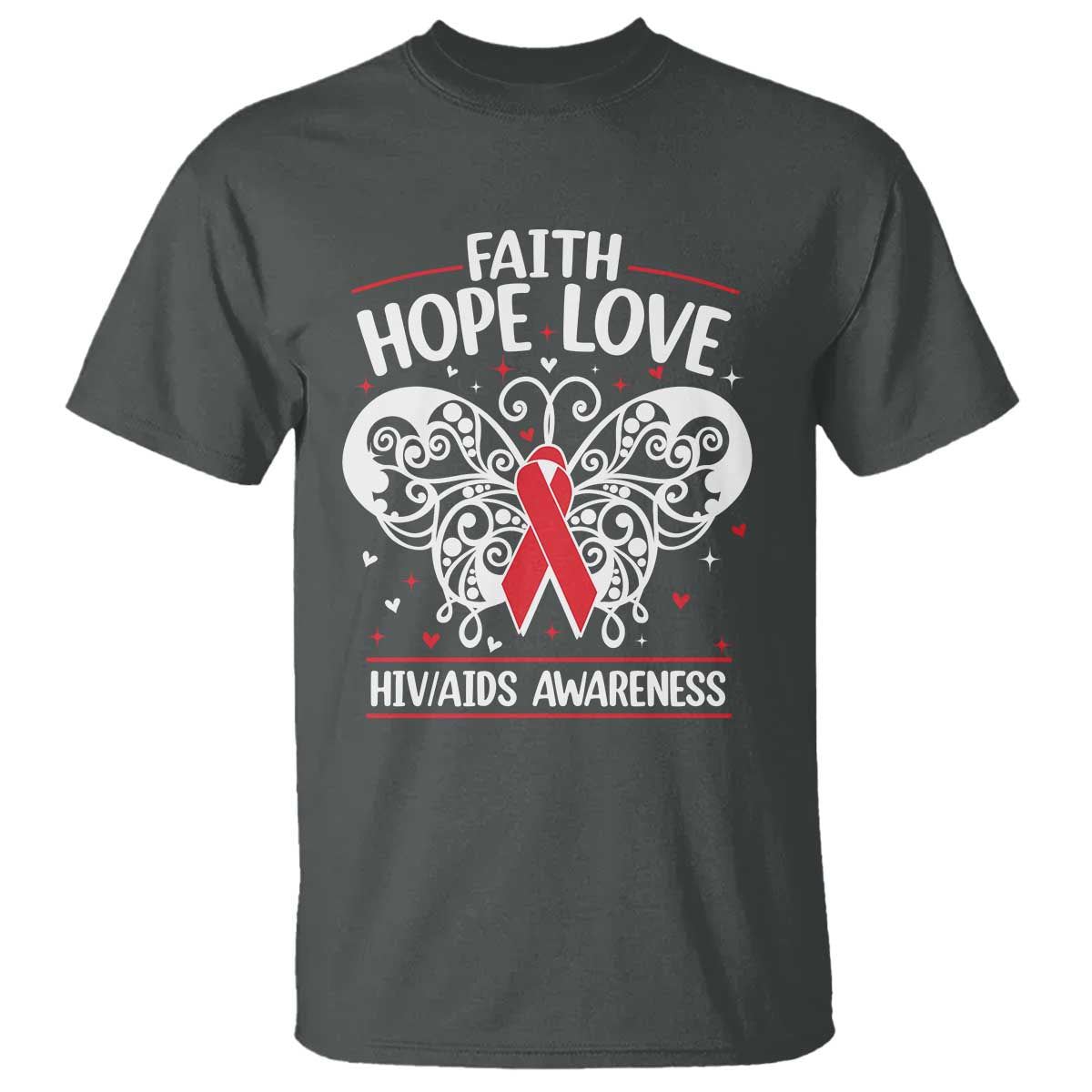 Red Ribbon Faith Hope Love T Shirt World AIDS Day Gift