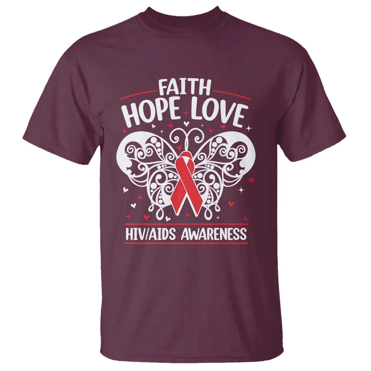 Red Ribbon Faith Hope Love T Shirt World AIDS Day Gift