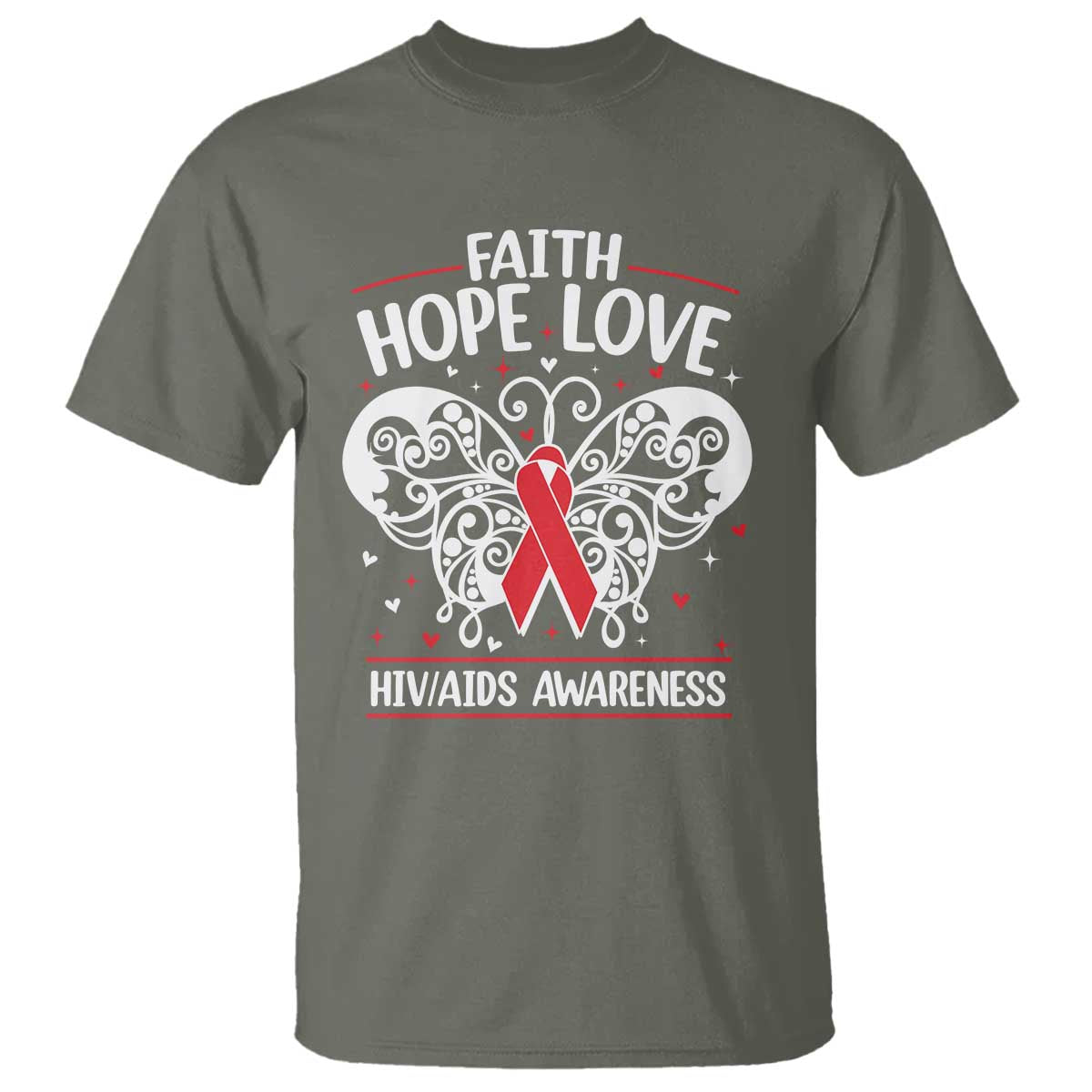 Red Ribbon Faith Hope Love T Shirt World AIDS Day Gift