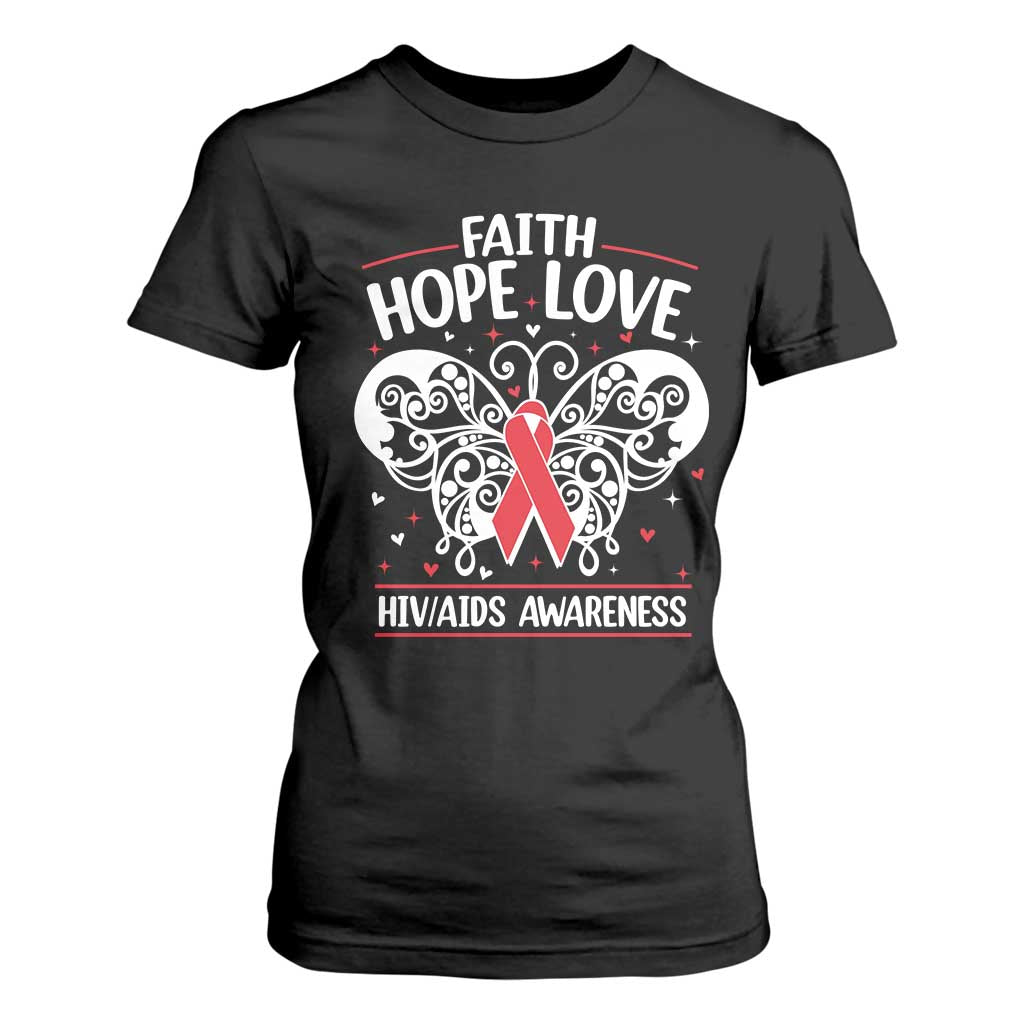 Red Ribbon Faith Hope Love T Shirt For Women World AIDS Day Gift