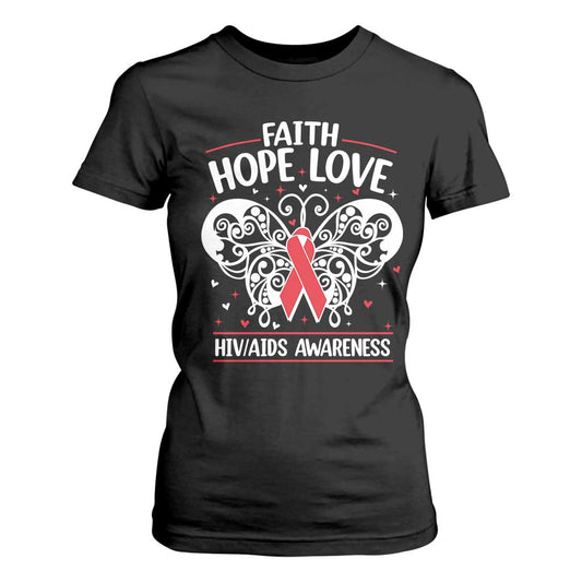 Red Ribbon Faith Hope Love T Shirt For Women World AIDS Day Gift