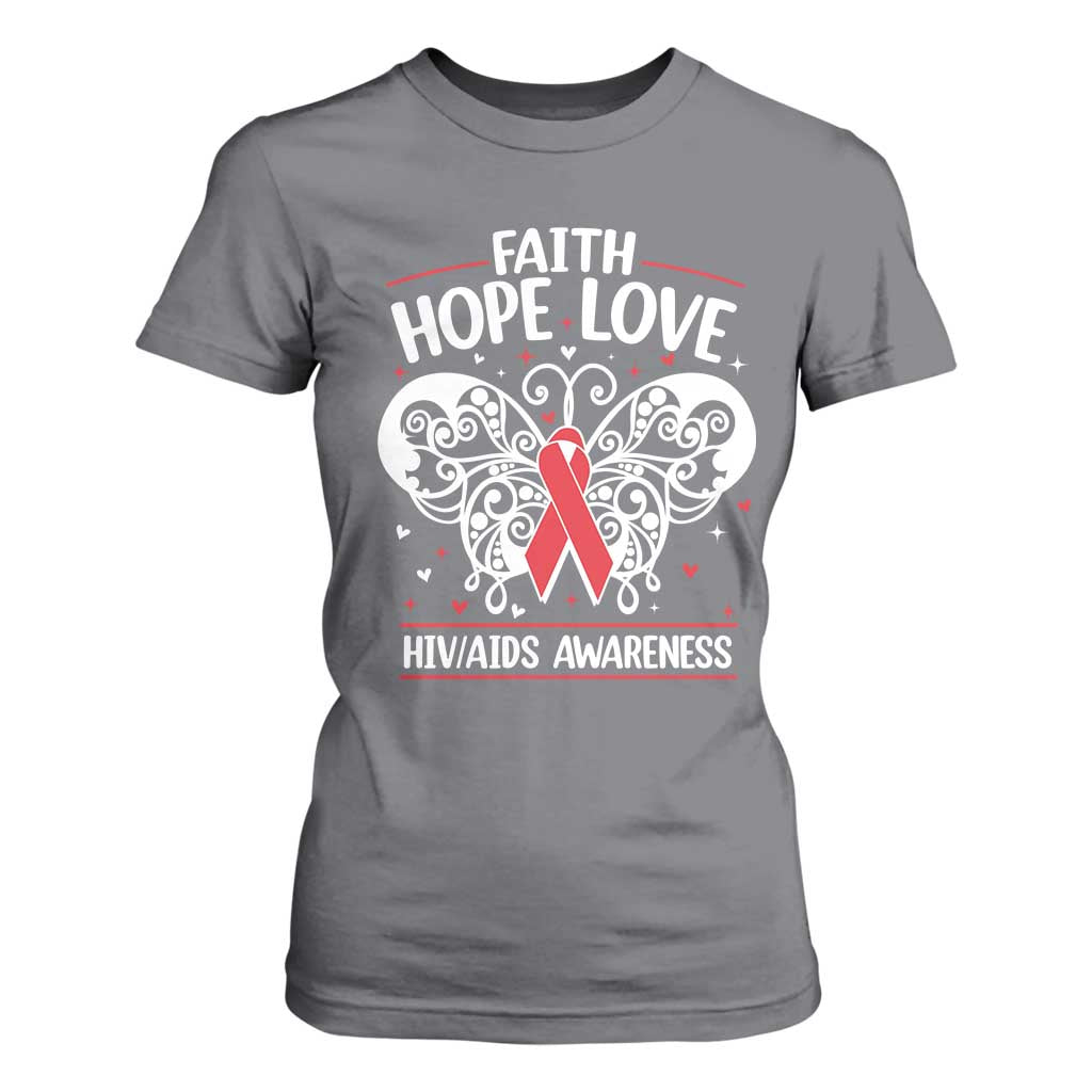 Red Ribbon Faith Hope Love T Shirt For Women World AIDS Day Gift